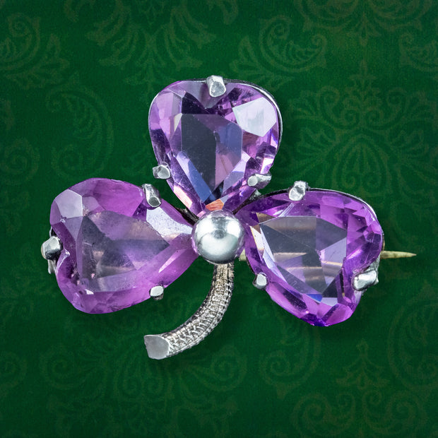 Antique Edwardian Purple Paste Clover Brooch Charles Horner Dated 1902