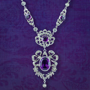 Antique Edwardian Purple Paste Lavaliere Necklace Silver 