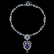 Antique Edwardian Purple Paste Lavaliere Necklace Silver 
