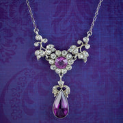 Antique Edwardian Purple Paste Lavaliere Necklace Silver