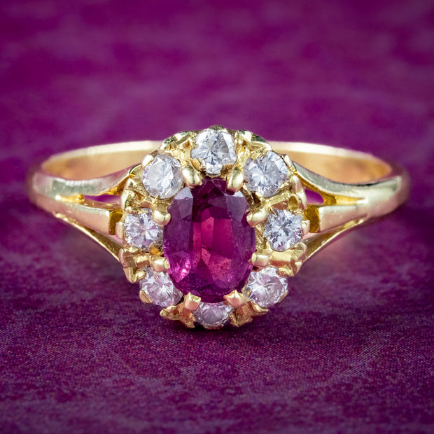 Antique Edwardian Ruby Diamond Cluster Ring 0.80ct Ruby