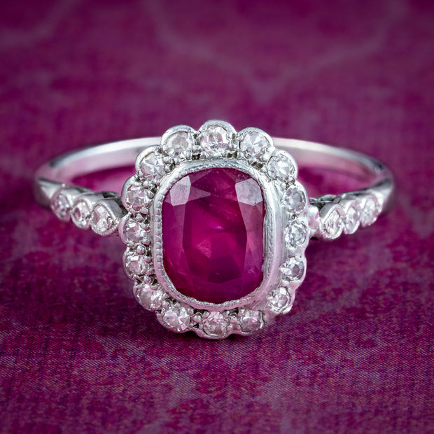 Antique Edwardian Ruby Diamond Cluster Ring 1ct Ruby