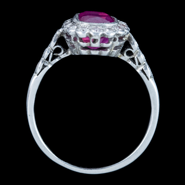 Antique Edwardian Ruby Diamond Cluster Ring 1ct Ruby