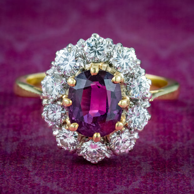 Antique Edwardian Ruby Diamond Cluster Ring 1.8ct Ruby