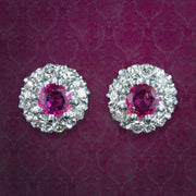 Antique Edwardian Ruby Diamond Cluster Stud Earrings 