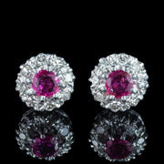 Antique Edwardian Ruby Diamond Cluster Stud Earrings 