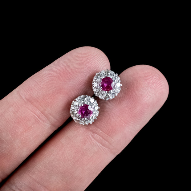 Antique Edwardian Ruby Diamond Cluster Stud Earrings 