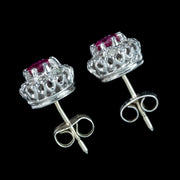 Antique Edwardian Ruby Diamond Cluster Stud Earrings 