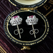 Antique Edwardian Ruby Diamond Cluster Stud Earrings 