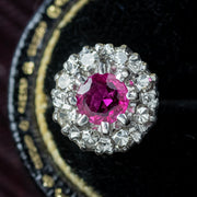 Antique Edwardian Ruby Diamond Cluster Stud Earrings 