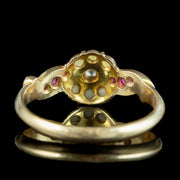 Antique Edwardian Ruby Diamond Pearl Cluster Ring Dated 1906