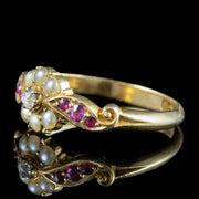 Antique Edwardian Ruby Diamond Pearl Cluster Ring Dated 1906