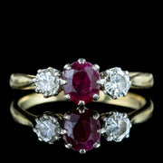 Antique Edwardian Ruby Diamond Trilogy Ring 0.80ct Ruby