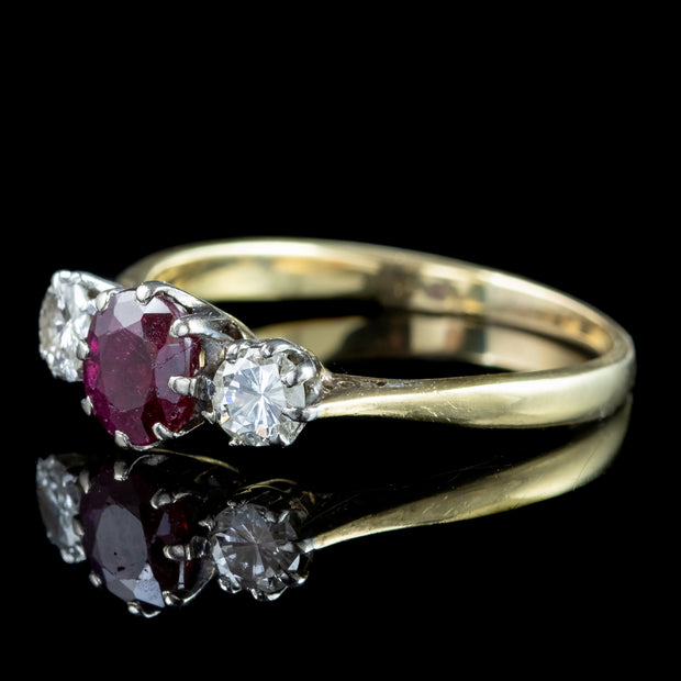 Antique Edwardian Ruby Diamond Trilogy Ring 0.80ct Ruby