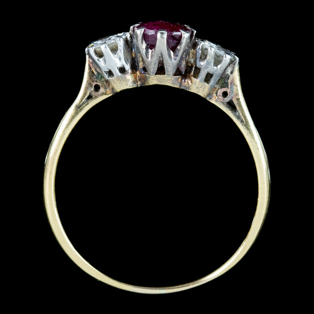 Antique Edwardian Ruby Diamond Trilogy Ring 0.80ct Ruby