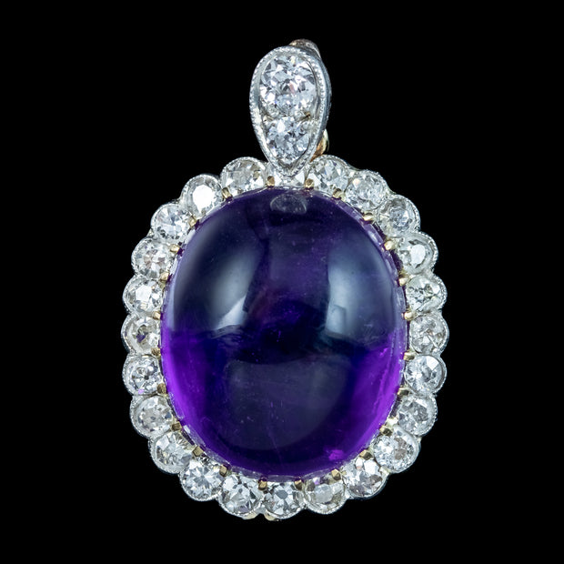 Antique Edwardian Russian Amethyst Diamond Pendant 16ct Amethyst 