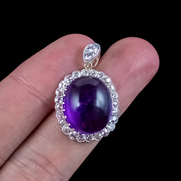 Antique Edwardian Russian Amethyst Diamond Pendant 16ct Amethyst 