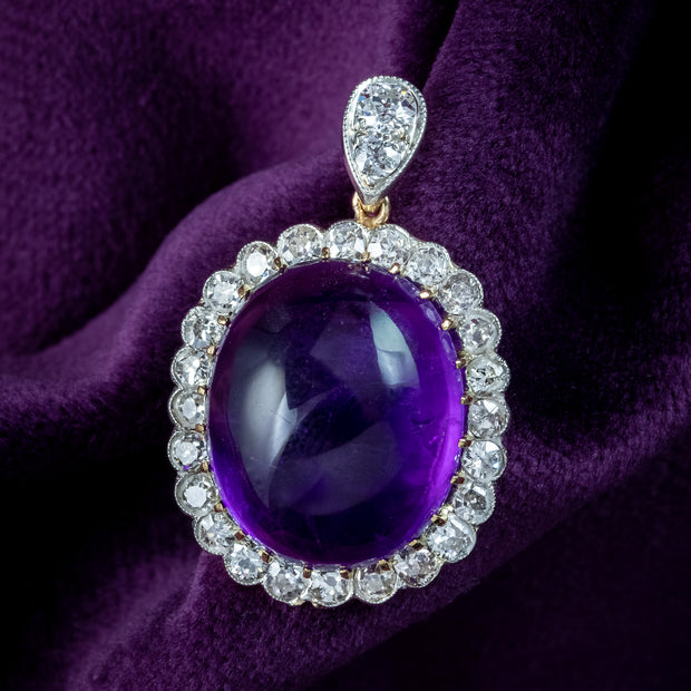 Antique Edwardian Russian Amethyst Diamond Pendant 16ct Amethyst 