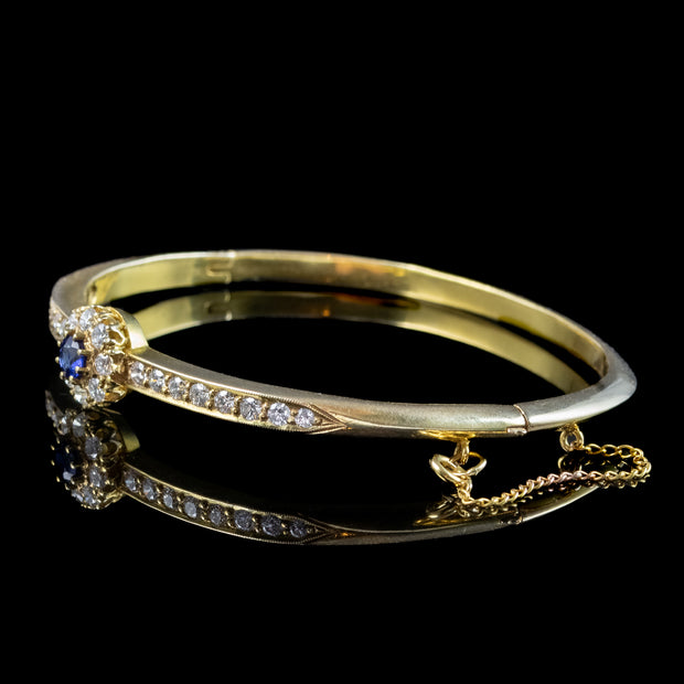 Antique Edwardian Sapphire Diamond Bangle 18ct Gold