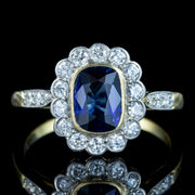Antique Edwardian Sapphire Diamond Cluster Ring 1ct Blue Sapphire