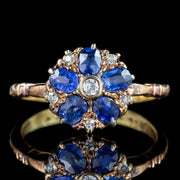 Antique Edwardian Sapphire Diamond Daisy Cluster Ring 0.50ct Sapphire 