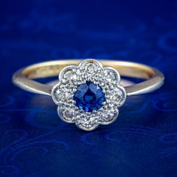 Antique Edwardian Sapphire Diamond Daisy Cluster Ring 