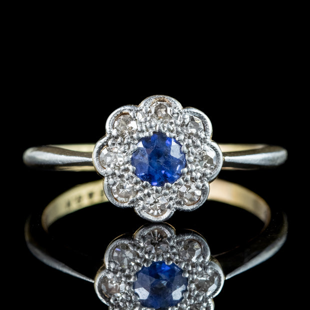 Antique Edwardian Sapphire Diamond Daisy Cluster Ring 