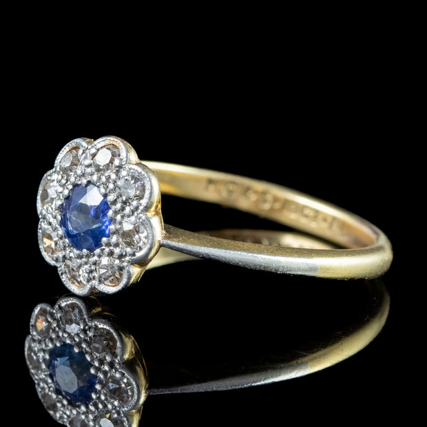 Antique Edwardian Sapphire Diamond Daisy Cluster Ring 