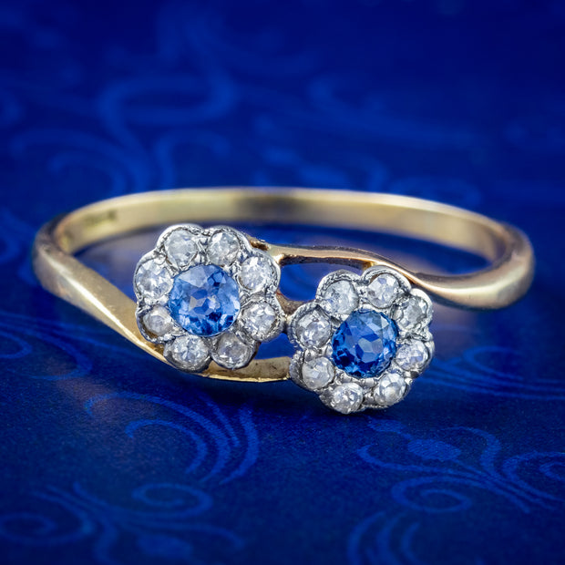 Antique Edwardian Sapphire Diamond Daisy Twist Ring 0.20ct Of Sapphire
