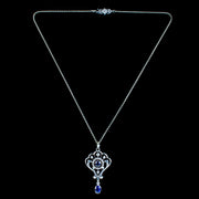 Antique Edwardian Sapphire Diamond Pendant Necklace 1.25ct Of Sapphire