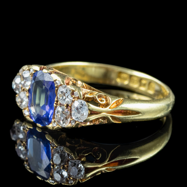 Antique Edwardian Sapphire Diamond Ring 1.3ct Blue Sapphire Dated 1903