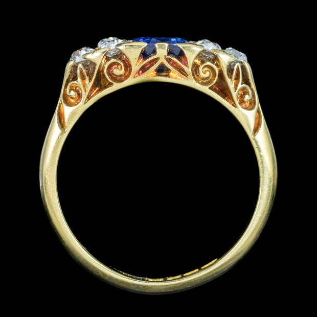 Antique Edwardian Sapphire Diamond Ring 1.3ct Blue Sapphire Dated 1903