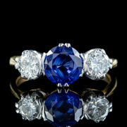 Antique Edwardian Sapphire Diamond Trilogy Ring 1.41ct Sapphire With Cert