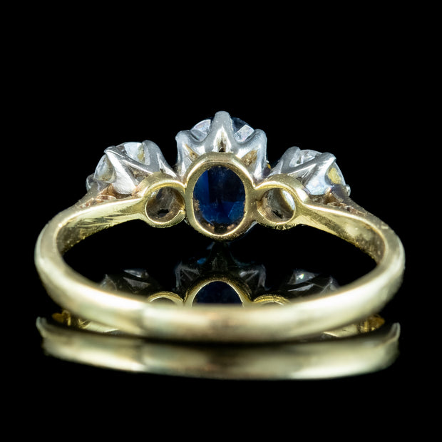 Antique Edwardian Sapphire Diamond Trilogy Ring 0.80ct Sapphire