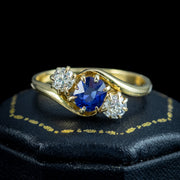 Antique Edwardian Sapphire Diamond Trilogy Twist Ring 0.65ct Sapphire