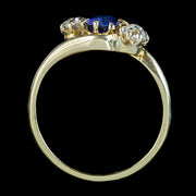 Antique Edwardian Sapphire Diamond Trilogy Twist Ring 0.65ct Sapphire