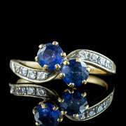 Antique Edwardian Sapphire Diamond Twist Ring 1.2ct Sapphire