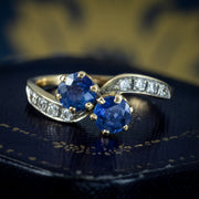 Antique Edwardian Sapphire Diamond Twist Ring 1.2ct Sapphire