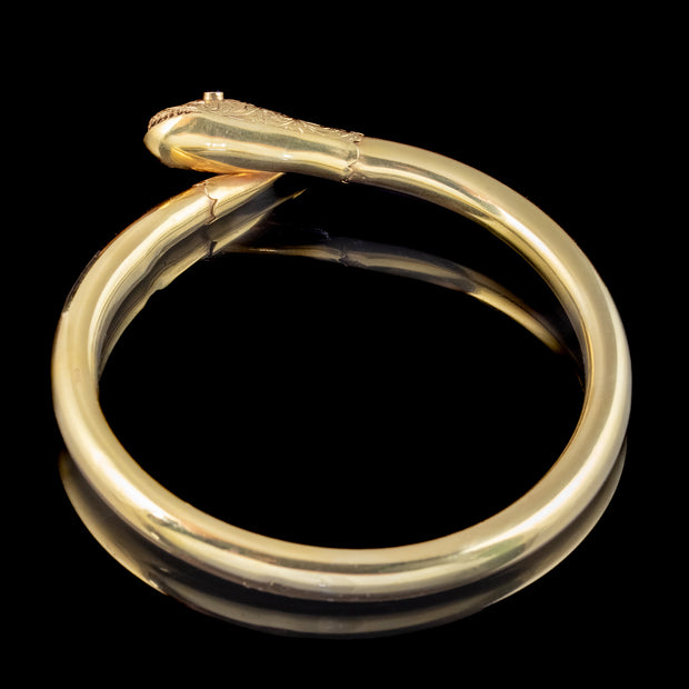 Antique Edwardian Snake Slave Bangle 9ct Gold Garnet Eyes Dated 1917