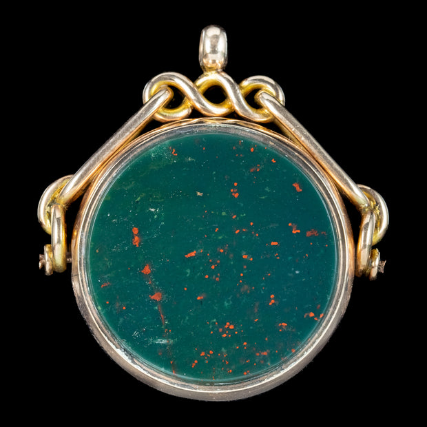 Antique Edwardian Spinning Bloodstone Fob Pendant 9ct Gold Dated 1901