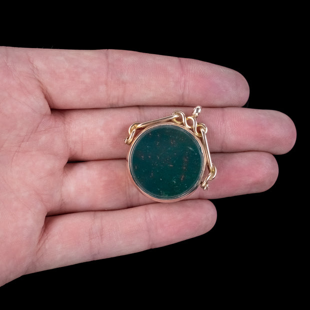 Antique Edwardian Spinning Bloodstone Fob Pendant 9ct Gold Dated 1901