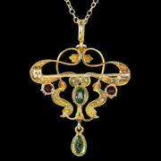 Antique Edwardian Suffragette Gemstone Pendant Necklace 9ct Goldb