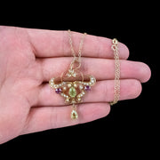 Antique Edwardian Suffragette Gemstone Pendant Necklace 9ct Gold