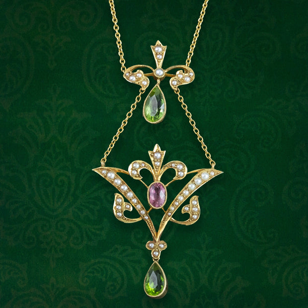 Antique Edwardian Suffragette Lavaliere Necklace 15ct Gold