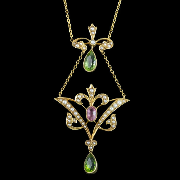 Antique Edwardian Suffragette Lavaliere Necklace 15ct Gold