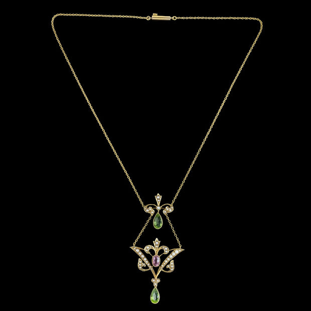 Antique Edwardian Suffragette Lavaliere Necklace 15ct Gold