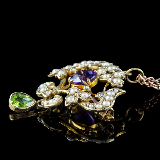 Antique-Edwardian-Suffragette-Pendant-Necklace-9ct-Gold-