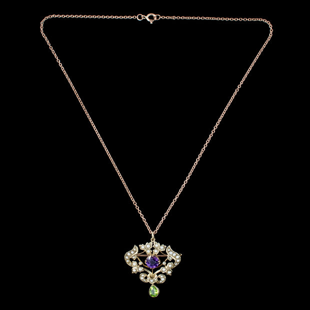 Antique-Edwardian-Suffragette-Pendant-Necklace-9ct-Gold-