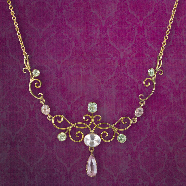 Antique Edwardian Suffragette Topaz Lavaliere Necklace 9ct Gold 