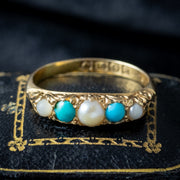 Antique Edwardian Turquoise Pearl Five Stone Ring Dated 1904